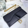 Dior Saddle Chain Wallet In Black Grained Leather 485