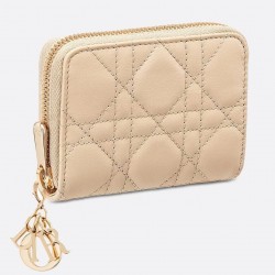 Dior Lady Dior Voyageur Small Coin Purse in Sand Lambskin 521