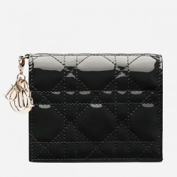 Dior Mini Lady Dior Wallet In Black Patent Leather 660