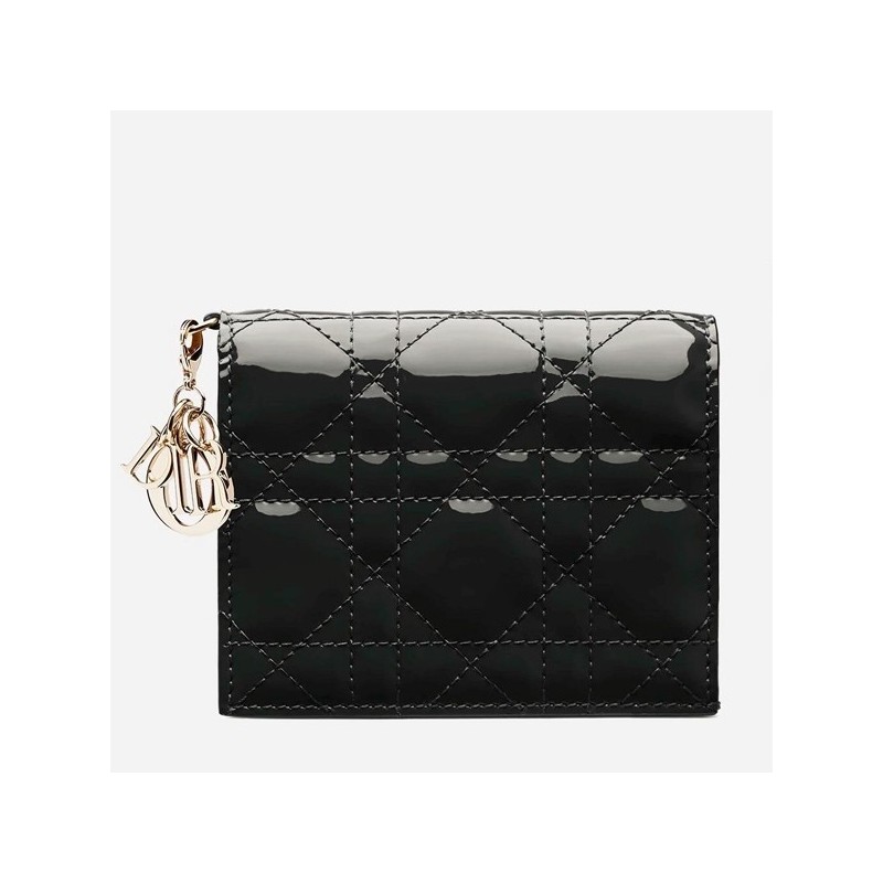 Dior Mini Lady Dior Wallet In Black Patent Leather 660