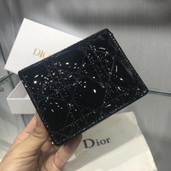 Dior Mini Lady Dior Wallet In Black Patent Leather 660