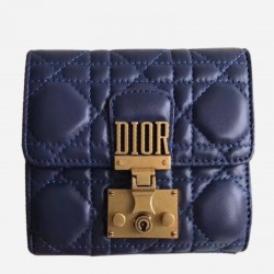 Dior French DiorAddict Wallet In Navy Blue Lambskin 795