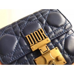 Dior French DiorAddict Wallet In Navy Blue Lambskin 795