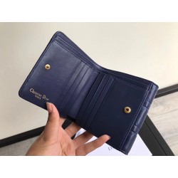 Dior French DiorAddict Wallet In Navy Blue Lambskin 795