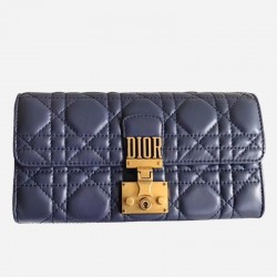 Dior DiorAddict Continental Wallet In Navy Blue Lambskin 409