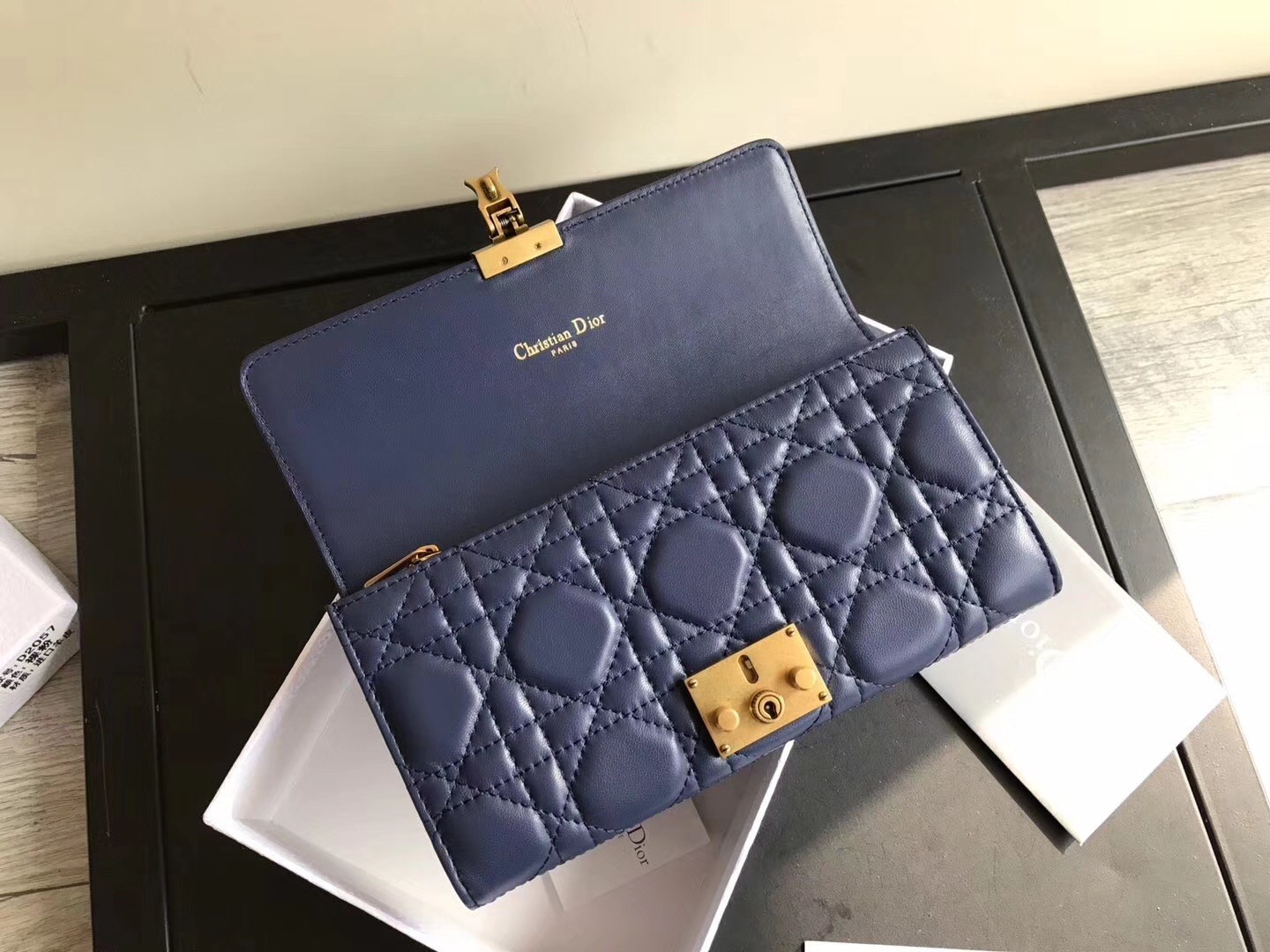 Dior DiorAddict Continental Wallet In Navy Blue Lambskin 409