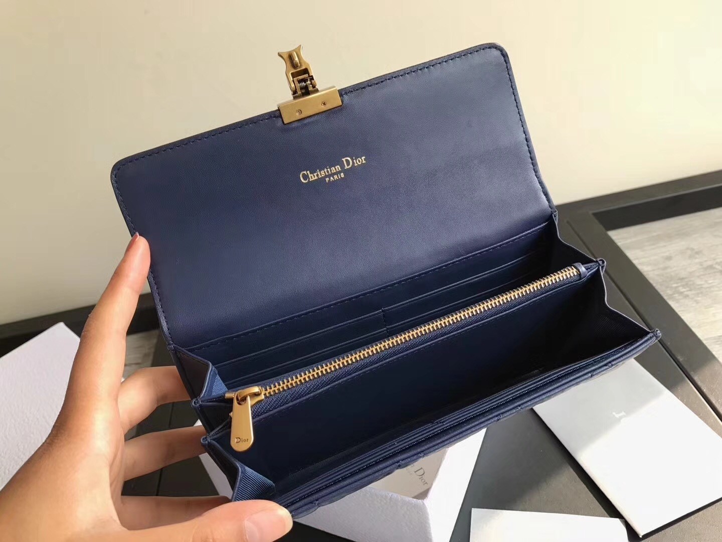 Dior DiorAddict Continental Wallet In Navy Blue Lambskin 409