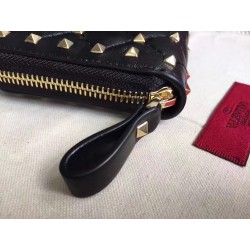 Valentino Rockstud Spike Zip Wallet In Noir Lambskin 260