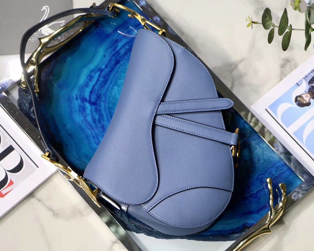 Dior Saddle Bag In Denim Blue Grained Calfskin 521