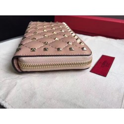 Valentino Rockstud Spike Zip Wallet In Pastel Pink Lambskin 805