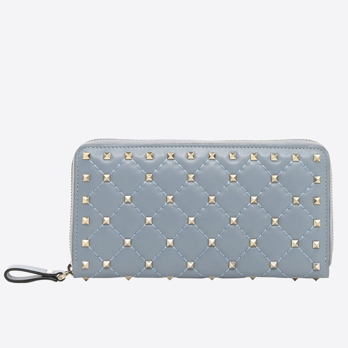 Valentino Rockstud Spike Zip Wallet In Sky Blue Lambskin 342