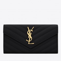 Saint Laurent Large Monogram Flap Wallet In Black Grained Leather 331