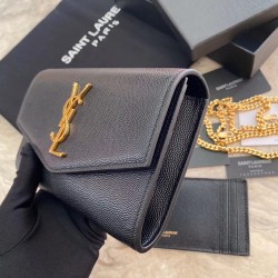 Saint Laurent WOC Uptown Chain Wallet In Black Leather 230