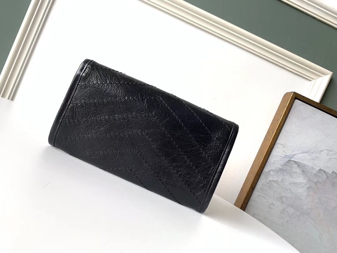 Saint Laurent Niki Large Wallet In Black Crinkled Vintage Leather 438