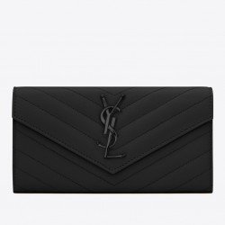 Saint Laurent Large Monogram Flap All Black Wallet 457