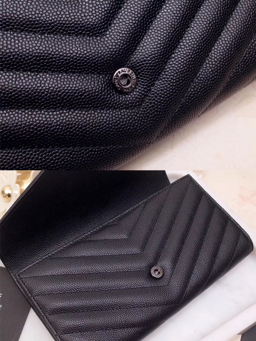 Saint Laurent Large Monogram Flap All Black Wallet 457