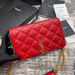 Saint Laurent WOC Becky Chain Wallet In Red Lambskin 646