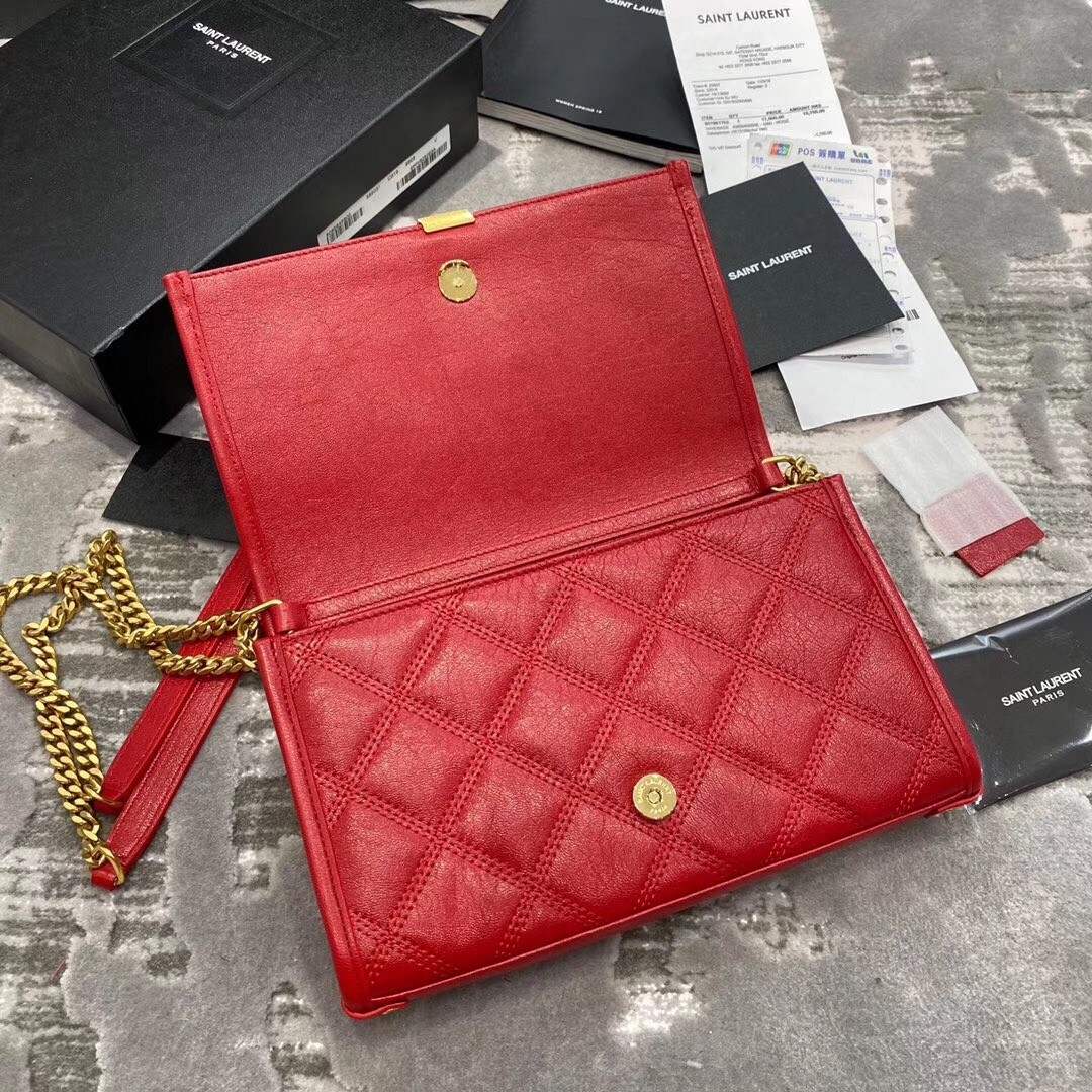 Saint Laurent WOC Becky Chain Wallet In Red Lambskin 646