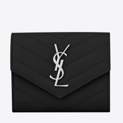 Saint Laurent Compact Tri Fold Wallet In Noir Leather 388