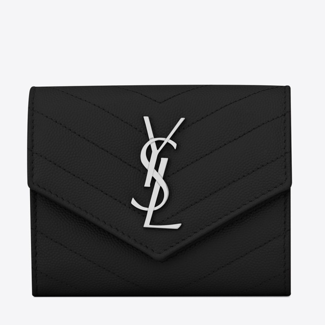 Saint Laurent Compact Tri Fold Wallet In Noir Leather 388