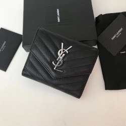 Saint Laurent Compact Tri Fold Wallet In Noir Leather 388