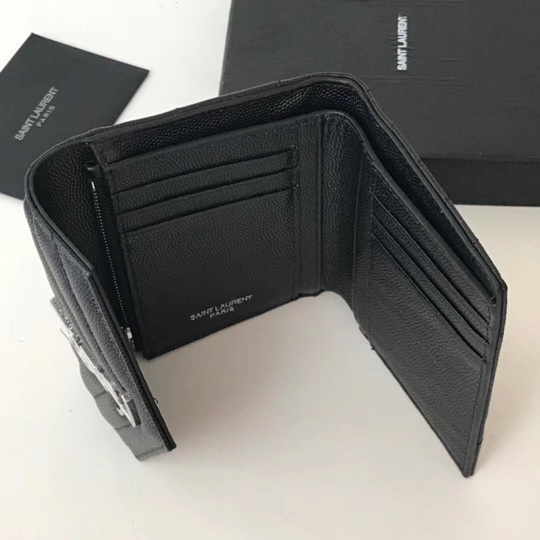 Saint Laurent Compact Tri Fold Wallet In Noir Leather 388