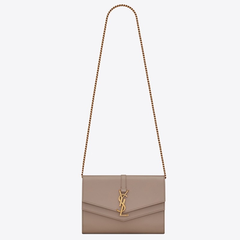 Saint Laurent WOC Sulpice Chain Wallet In Beige Calfskin 616