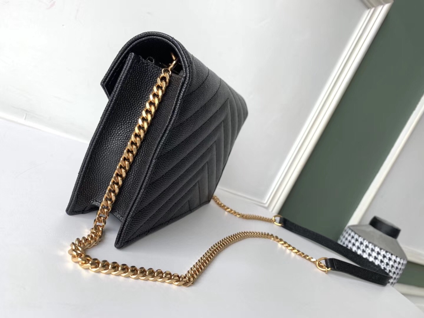 Saint Laurent WOC Envelope Chain Wallet In Black Leather 461