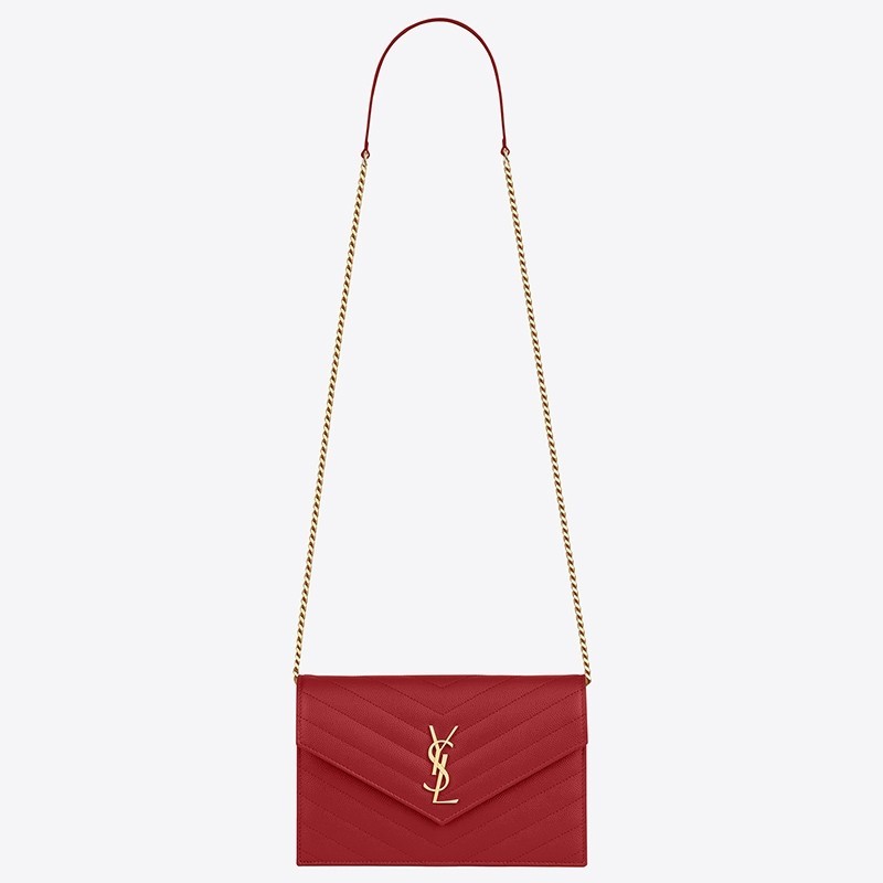 Saint Laurent WOC Envelope Chain Wallet In Red Leather 060