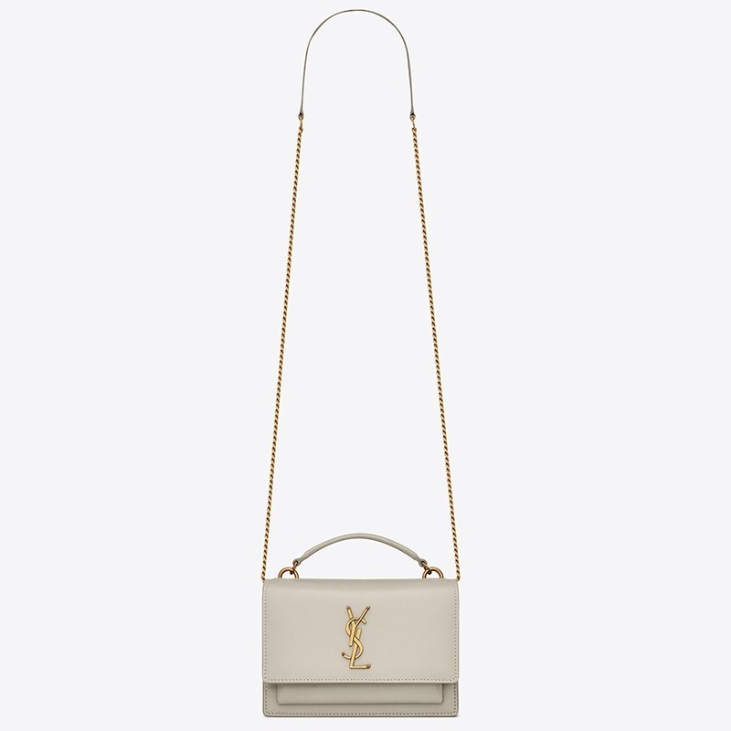 Saint Laurent WOC Sunset Chain Wallet In White Calfskin 183