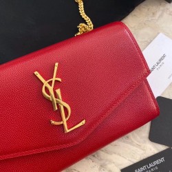 Saint Laurent WOC Uptown Chain Wallet In Red Leather 234