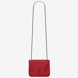 Saint Laurent WOC Niki Chain Wallet In Red Crinkled Leather 725