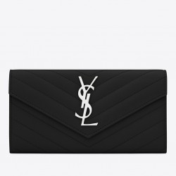 Saint Laurent Large Monogram Flap Wallet In Noir Grained Leather 189