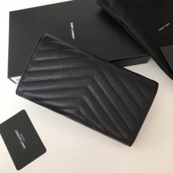 Saint Laurent Large Monogram Flap Wallet In Noir Grained Leather 189