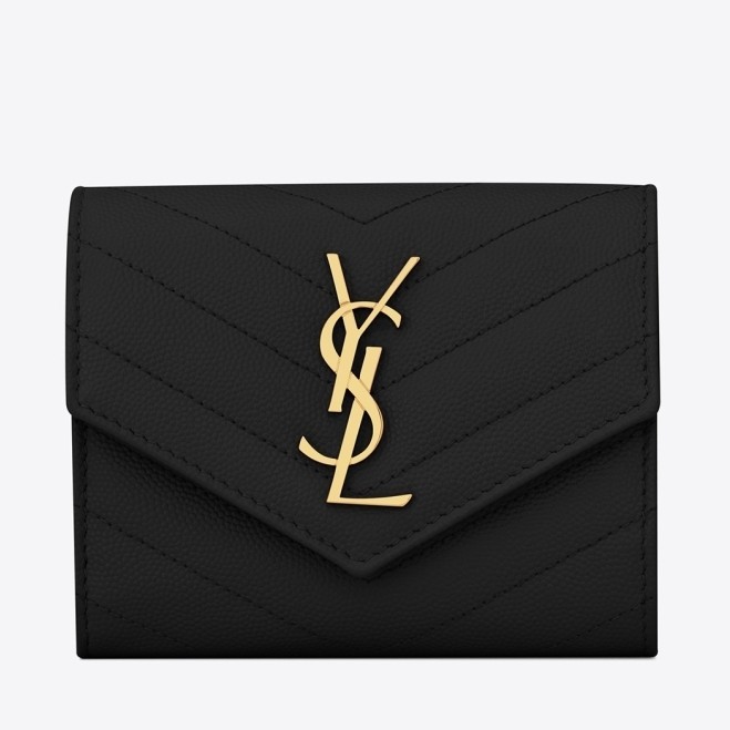 Saint Laurent Compact Tri Fold Wallet In Black Leather 713