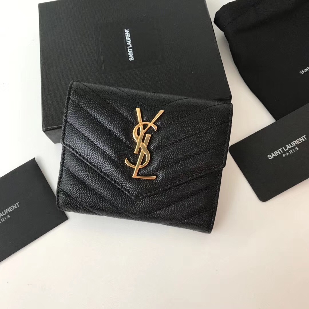 Saint Laurent Compact Tri Fold Wallet In Black Leather 713