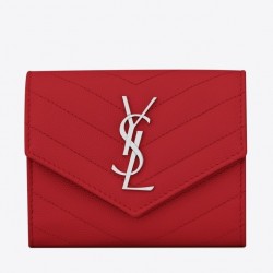 Saint Laurent Compact Tri Fold Wallet In Red Leather 328