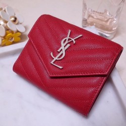 Saint Laurent Compact Tri Fold Wallet In Red Leather 328