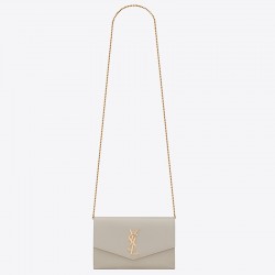 Saint Laurent WOC Uptown Chain Wallet In White Leather 707