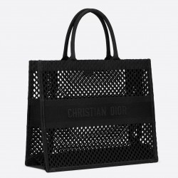 Dior Book Tote Bag In Black Mesh Embroidery 996