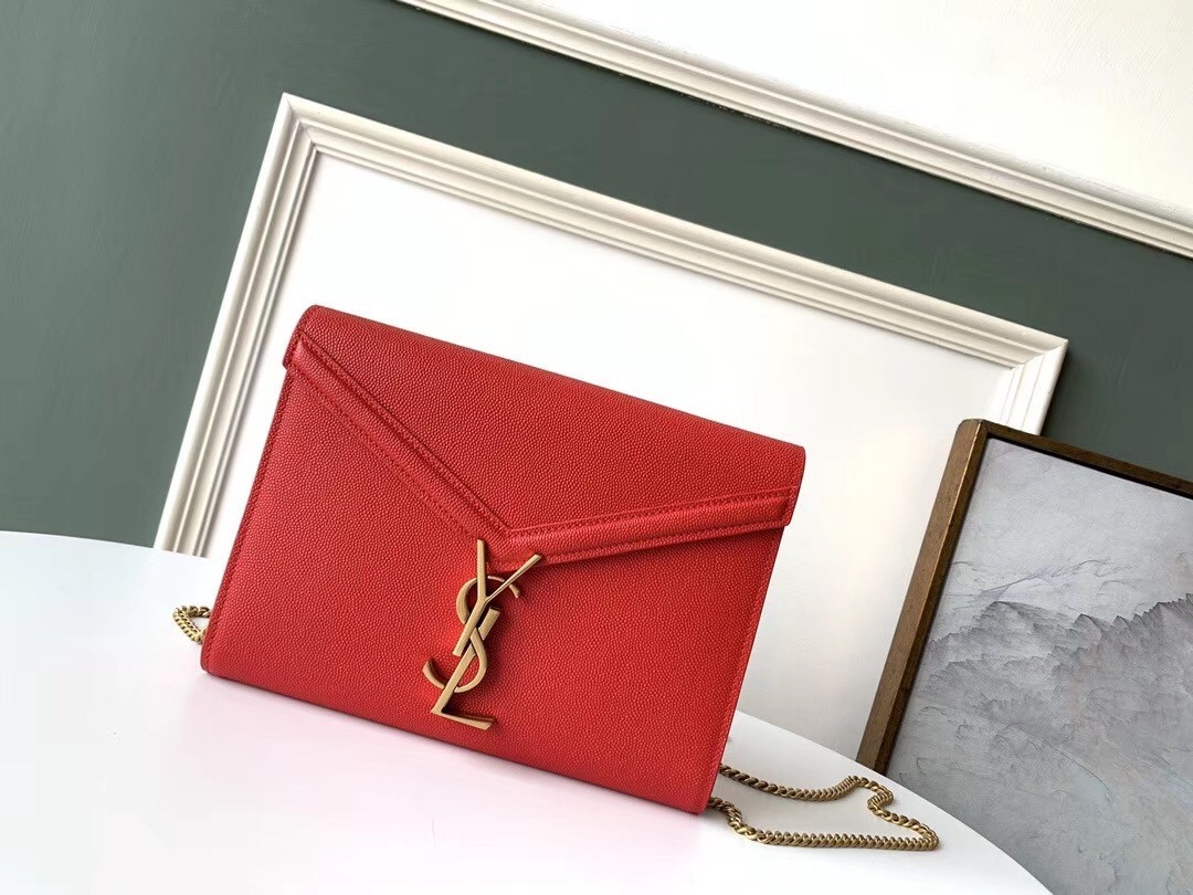 Saint Laurent WOC Cassandra Chain Wallet In Red Leather 131