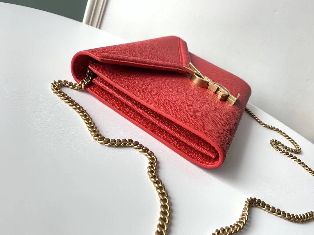 Saint Laurent WOC Cassandra Chain Wallet In Red Leather 131