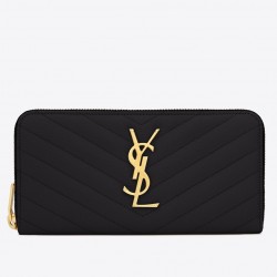 Saint Laurent Monogram Zip Around Wallet In Black Grained Leather 263