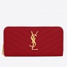 Saint Laurent Monogram Zip Around Wallet In Red Grained Leather 300