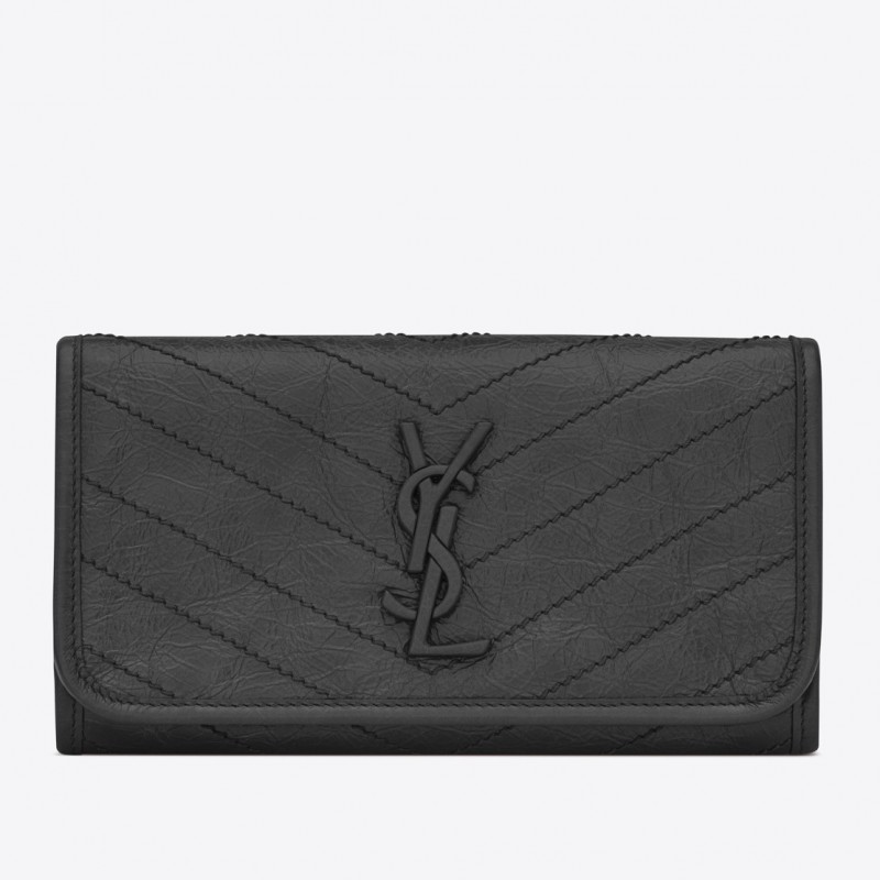 Saint Laurent Niki Large Wallet In Storm Crinkled Vintage Leather 774