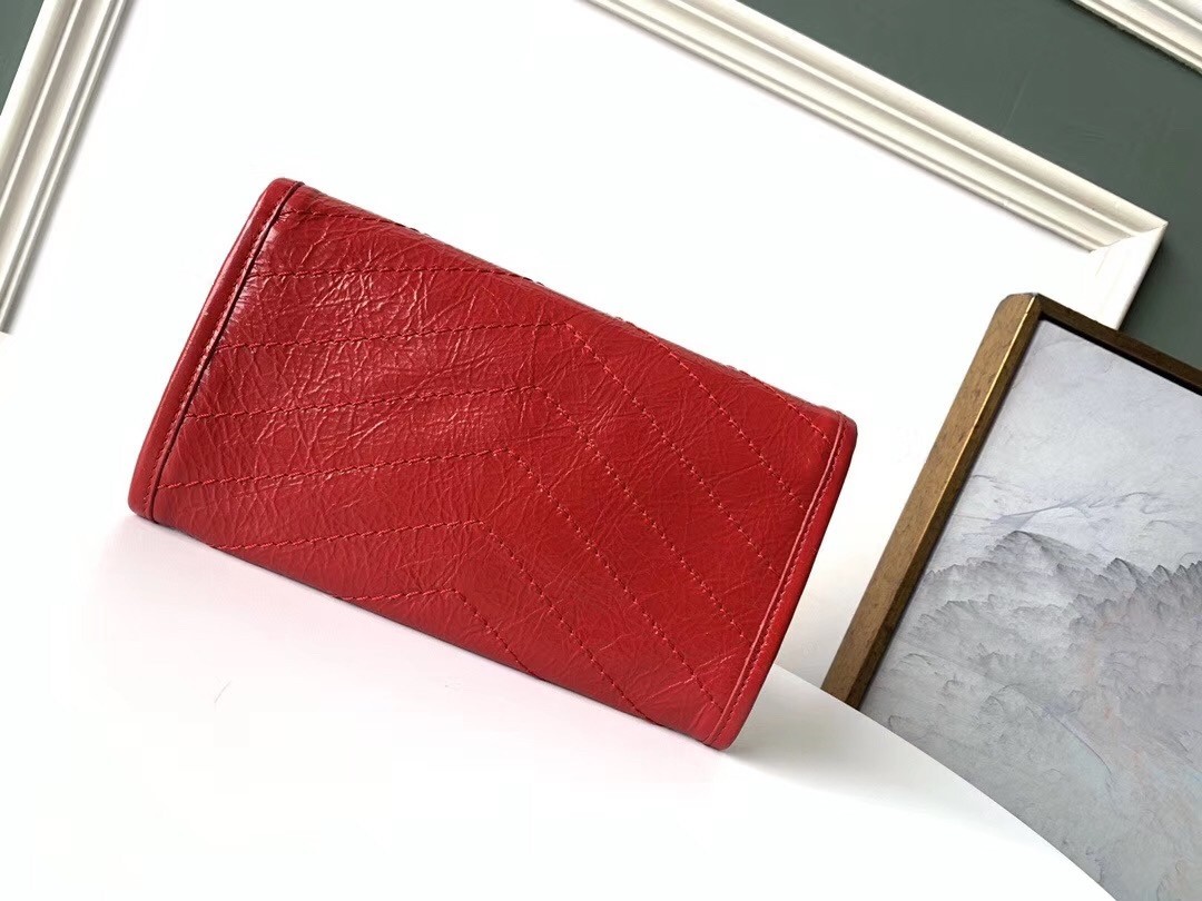 Saint Laurent Niki Large Wallet In Red Crinkled Vintage Leather 757