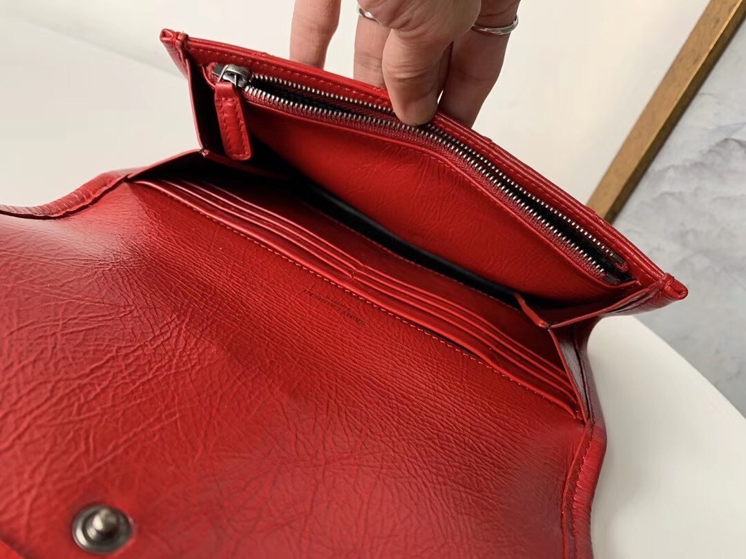 Saint Laurent Niki Large Wallet In Red Crinkled Vintage Leather 757