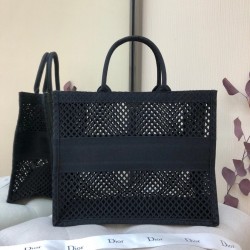 Dior Book Tote Bag In Black Mesh Embroidery 996