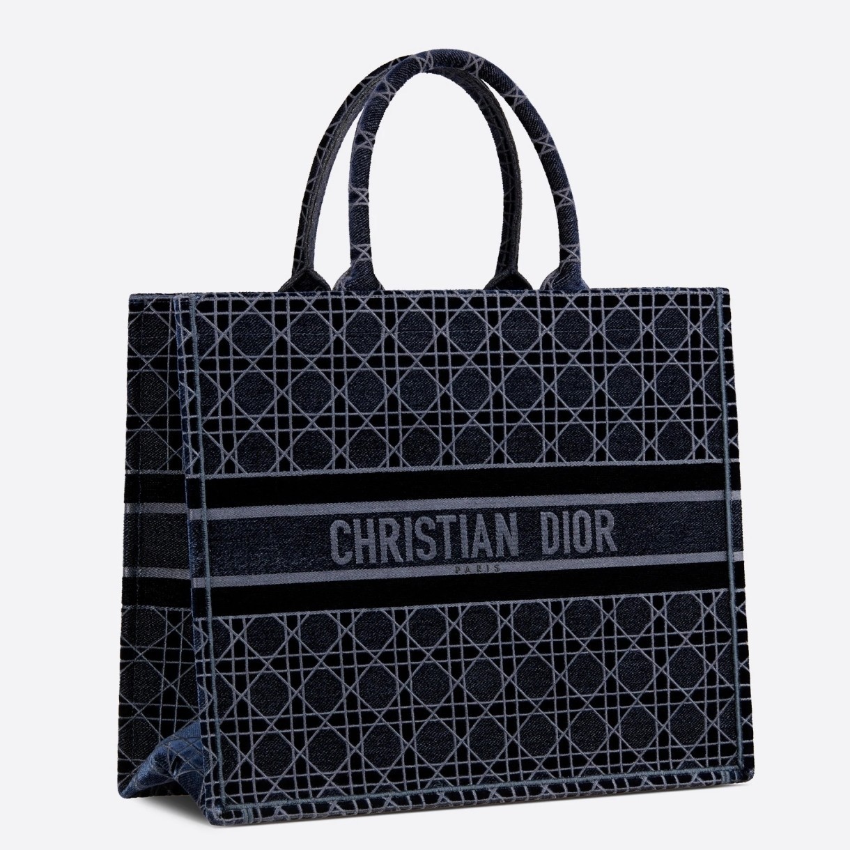 Dior Book Tote Bag In Blue Cannage Embroidered Velvet 030