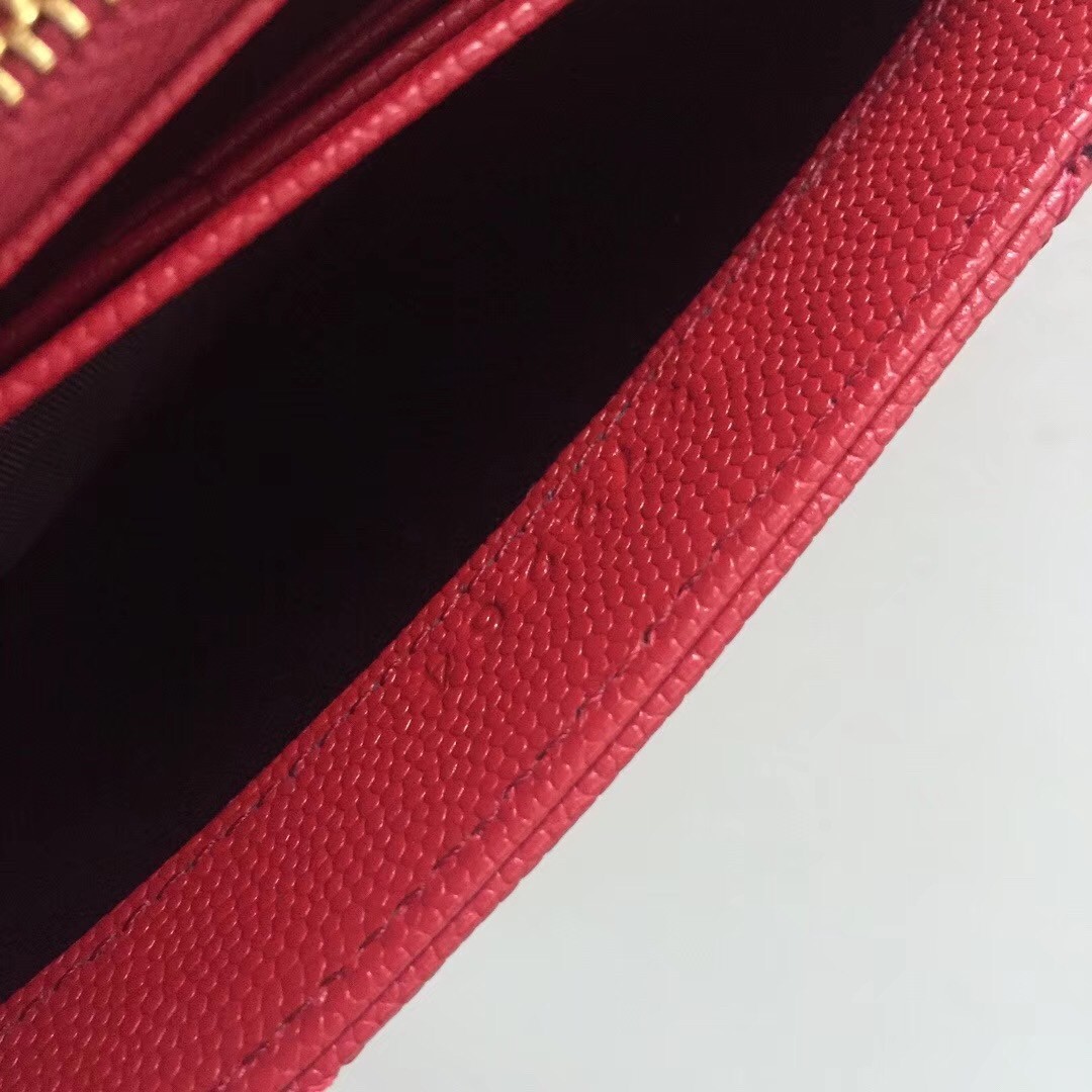 Saint Laurent Large Monogram Flap Wallet In Red Grained Leather 701